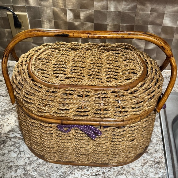 Woven Basket with Purple Lining & accent - Picture 5 of 16